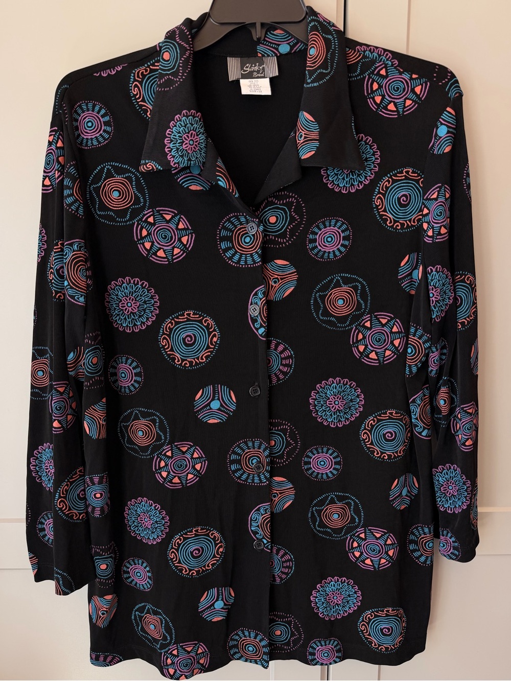 Vintage Slinky Brand 1X 90s Y2K Abstract Geometric Button Front Tunic Blouse